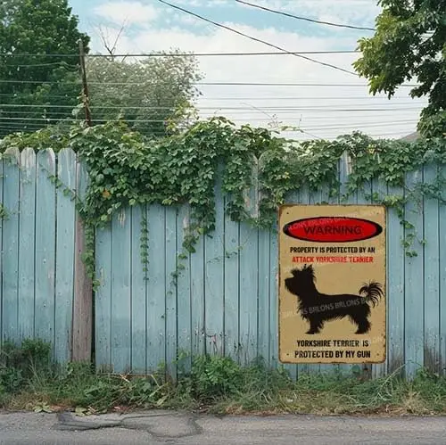 Metl Sgn Wrnng Property s Защищенная от n ttck Yorks3) Terrer Bewre Of lumnum Vntge Tn For Fence Outdoor Yrd Home De