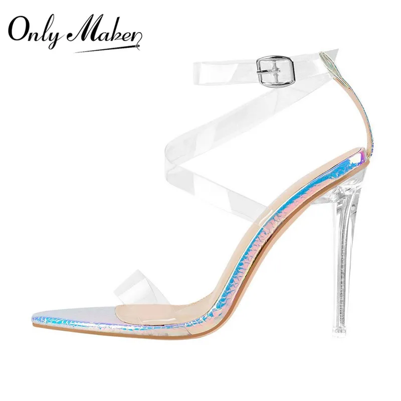 

Босоножки Onlymaker Женские на тонком высоком каблуке, летние сандалии с цветными боковыми прозрачными ремешками и острым носком, туфли с засте...