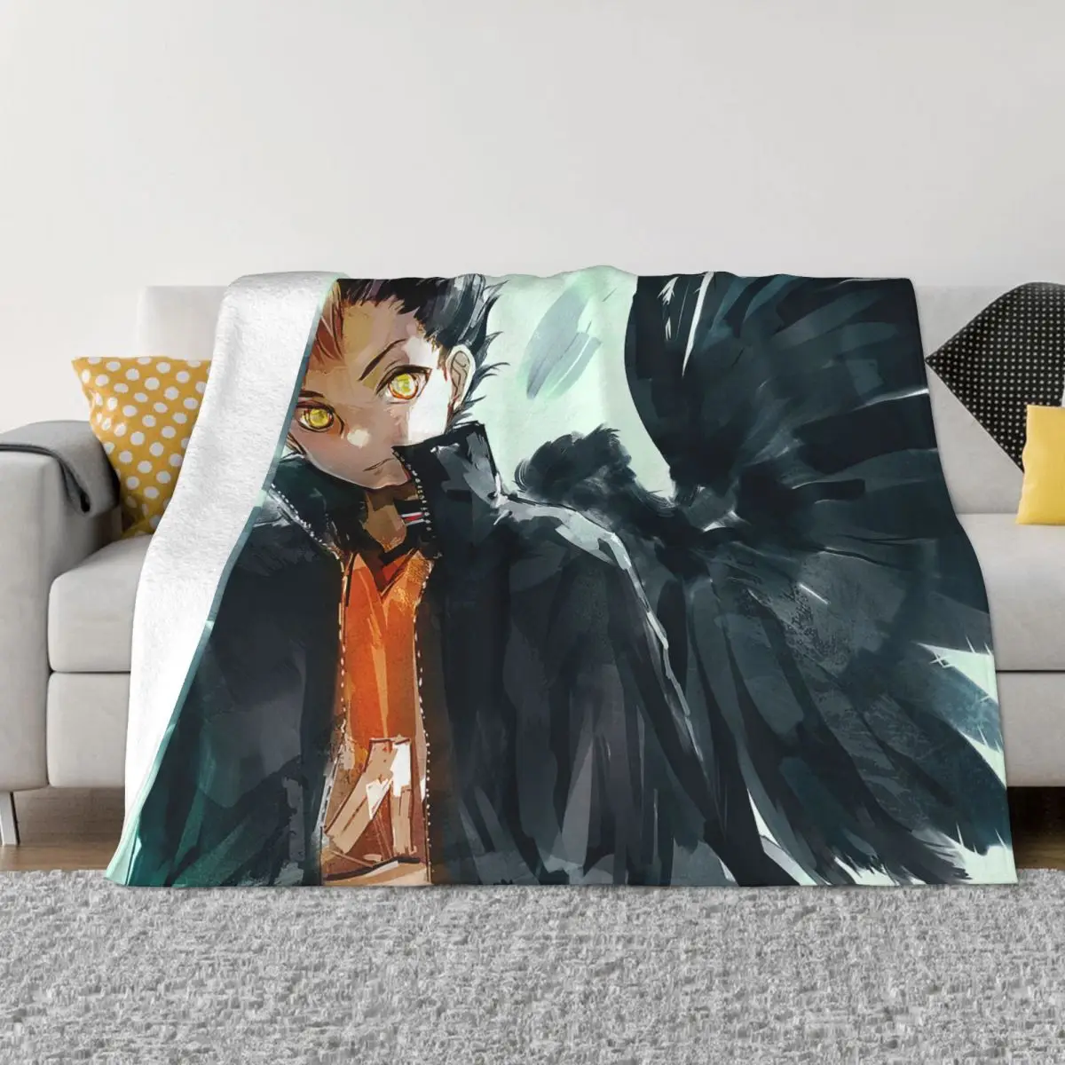 Haikyuu Nishinoya Yuu Blanket Flannel Japanese Anime Lightweight Throw Blanket for Airplane Travel Bedroom Quilt