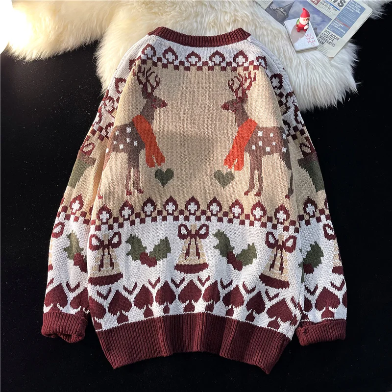 

Мужской вязаный кардиган, зима 2023, Рождественский свитер с лосем, мужские повседневные свитера оверсайз, мужской свитер цвета хаки