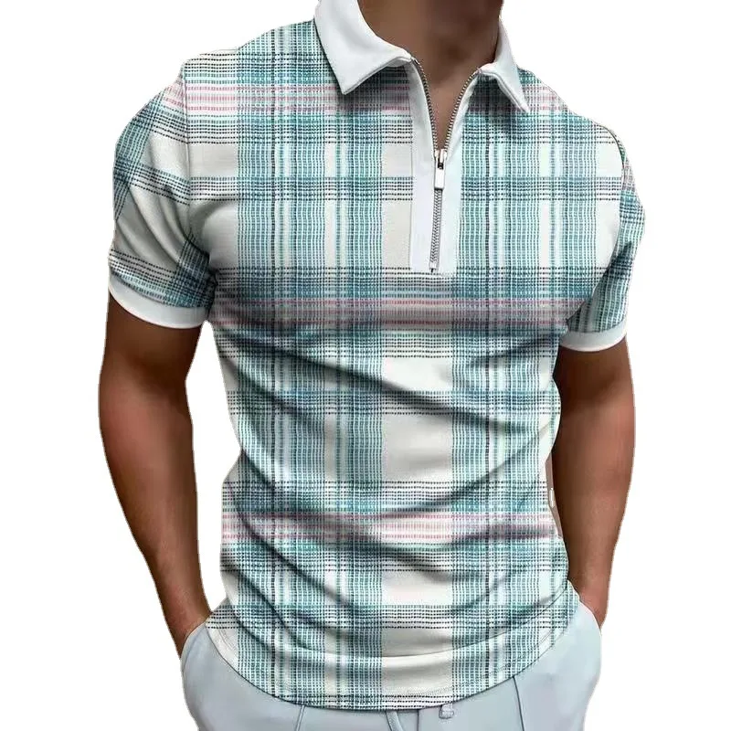 

Summer Chic Polo T Shirt 1/4 Zip Short Sleeve Golf Shirt for Men Turn Down Collar Shirts Men Print Tops Pullovers