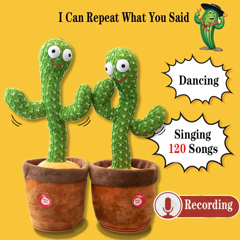 

Lovely Dancing Cactus Talking Toy USB Charging Sound Record Repeat Doll Kawaii Cactus Kids Education Toys Gift