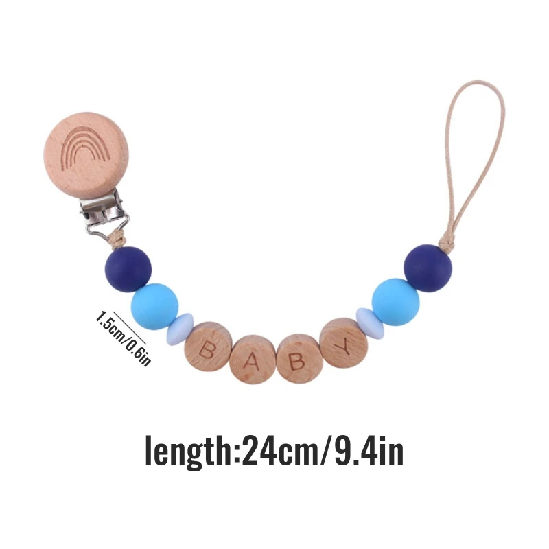 

Baby Cartoon Rainbow Silicone Beads Pacifier Chain Beech Wooden Clip Newborn Nipple Dummy Clip Holder Teething Soother