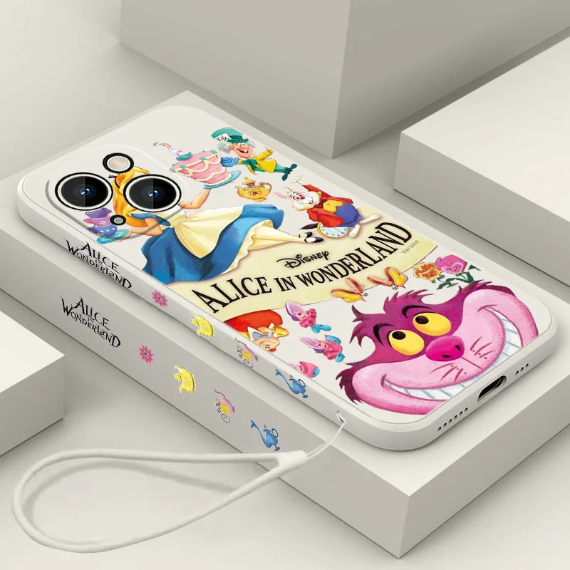 

Disney Alice Wonderland Maze Phone Case For iPhone 14 13 12 mini 11 Pro Max 8 7 Plus XR XS X Liquid Left Rope