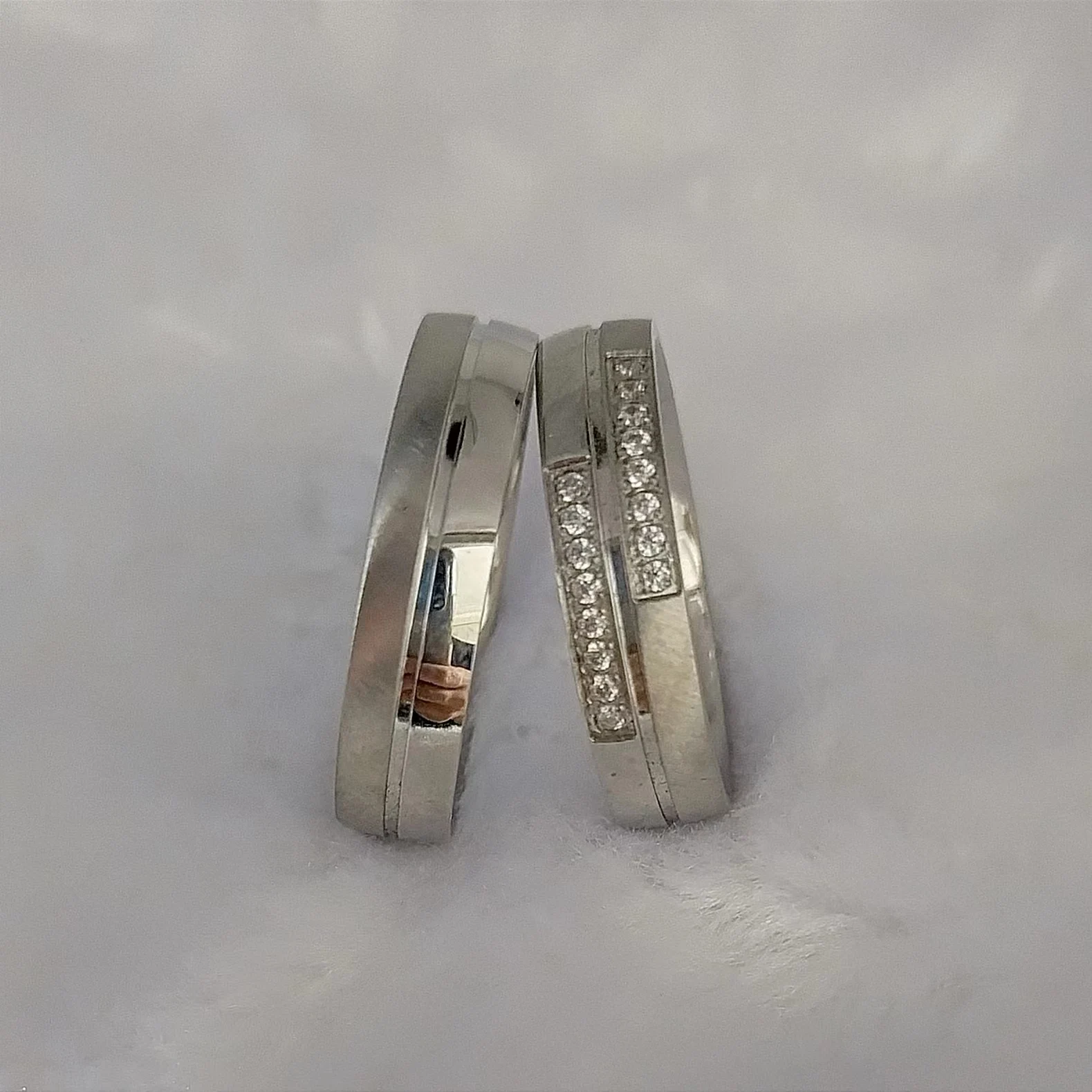 

High Quality Waterproof Cubic Zirconia Wedding Rings Couple sets Western silver white gold titanium stainless steel jewelry