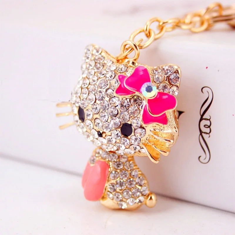 

Cute Sanrio Hello Kitty Rhinestone Keychain Car Charm Women's Bag Buckle Accessories Pendant Student Christmas Birthday Gift