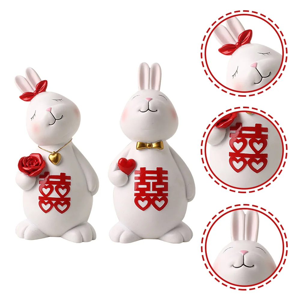 

1 Set Rabbit Shape Figurines Lovely Bunny Statues Wedding Bunny Sculptures