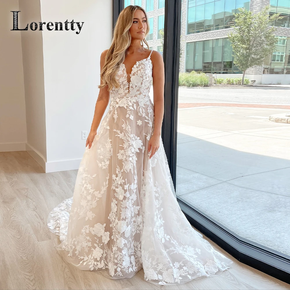 

Lorentty Attractive Wedding Dress 2023 For Women Bride Spaghetti Strap Sweetheart A-LINE Appliques Vestidos De Novia Custom Made