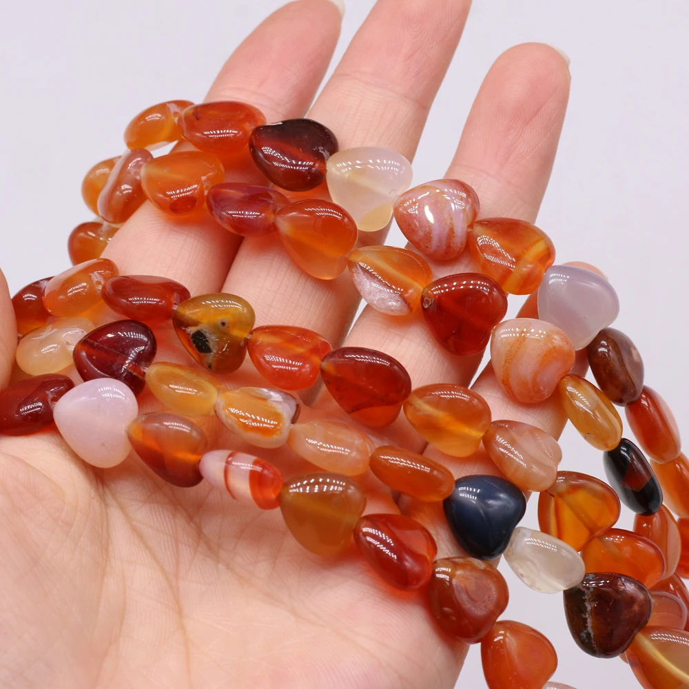 

16 Pcs / Lot Heart Beads With Hole Beading Natural Stone Red Agate for Jewelry Making Needlework Diy Necklace Bracelet Wholesale