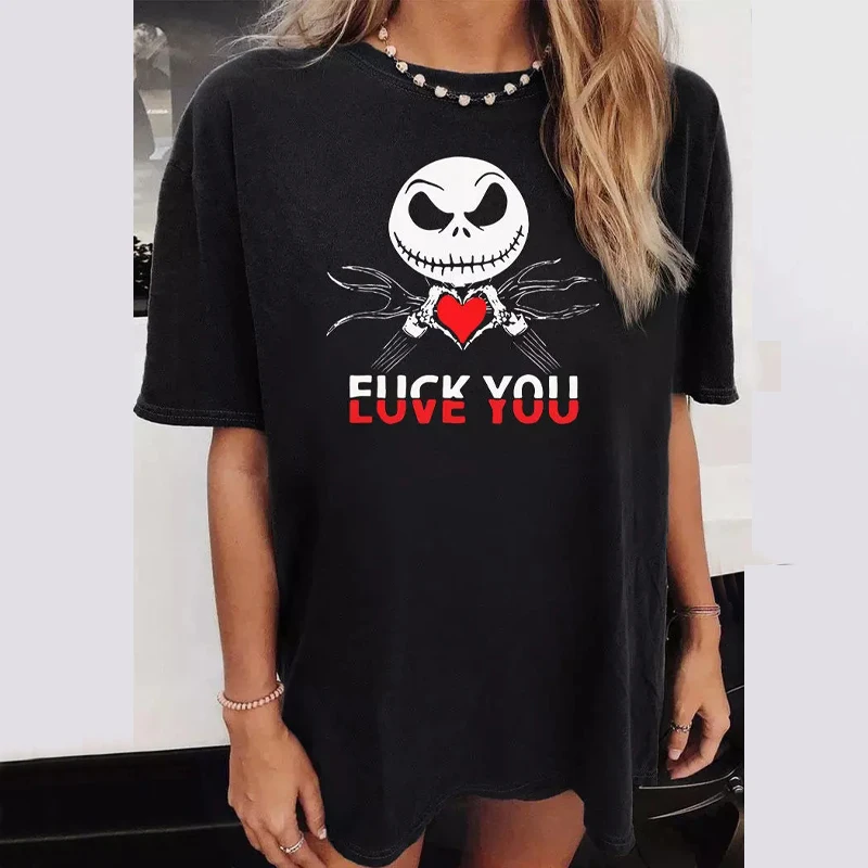 

2022 New Plus Size S-5XL Goth Y2K Funny Ball Love Letter Women's Short-sleeved T-shirt Casual Black Fashion Top Hippie Clothes