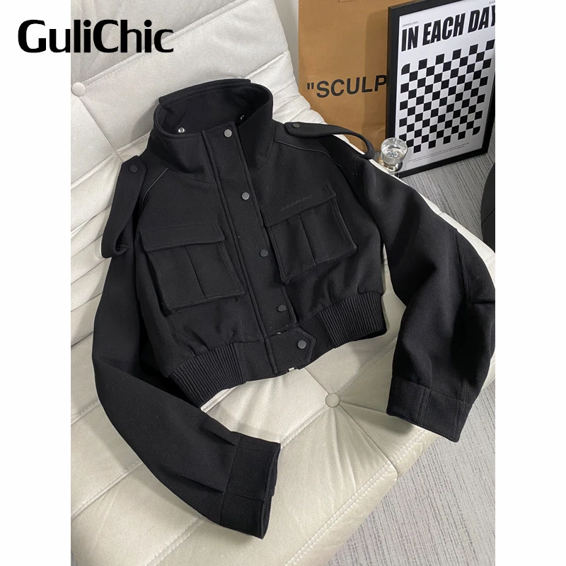 

8.17 GuliChic Women High Street Casual Pocket Embroidery Loose Zipper Short Jacket