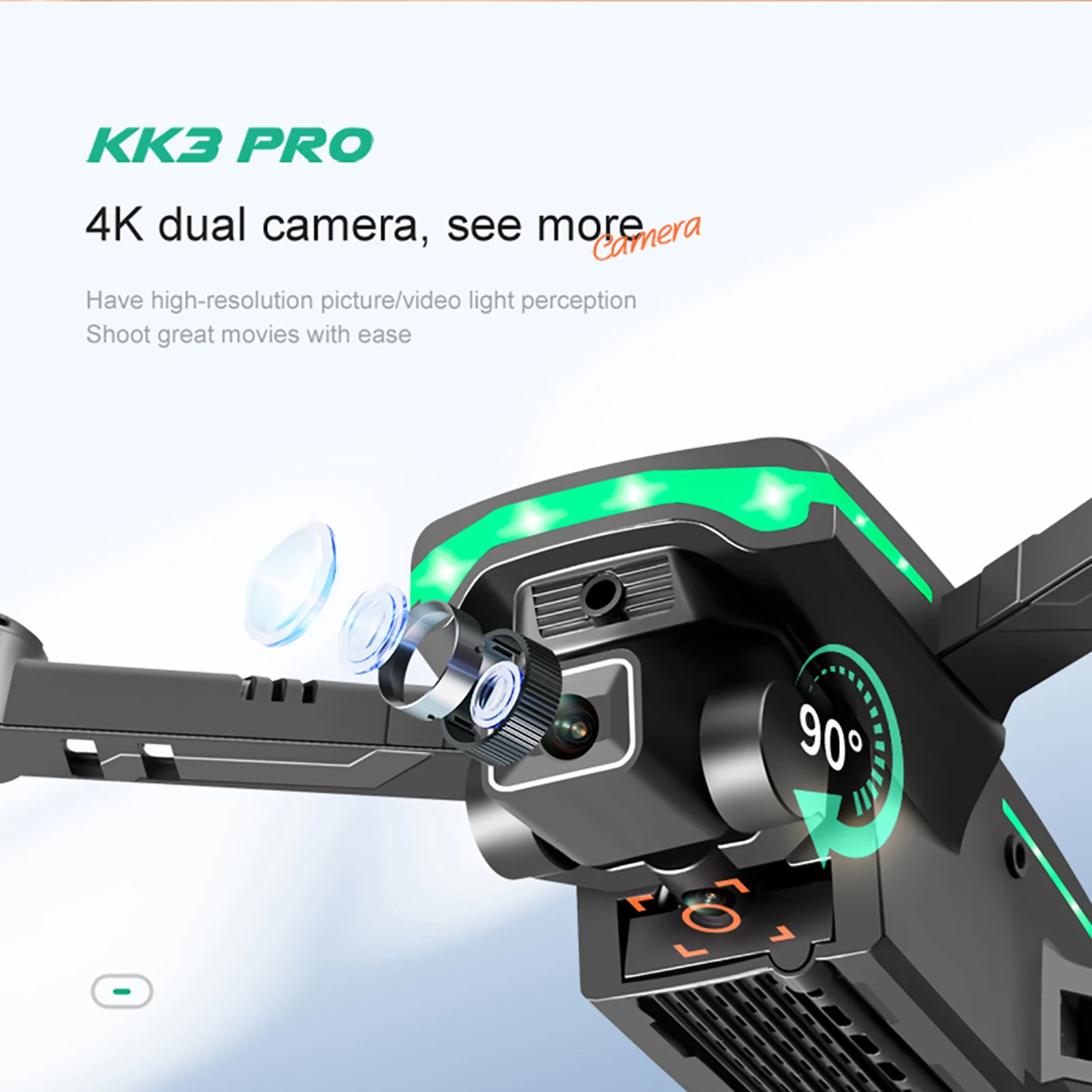 Фото Мини-Дрон KK3 Pro с двойной HD-камерой 4K, со светодиодной подсветкой №4