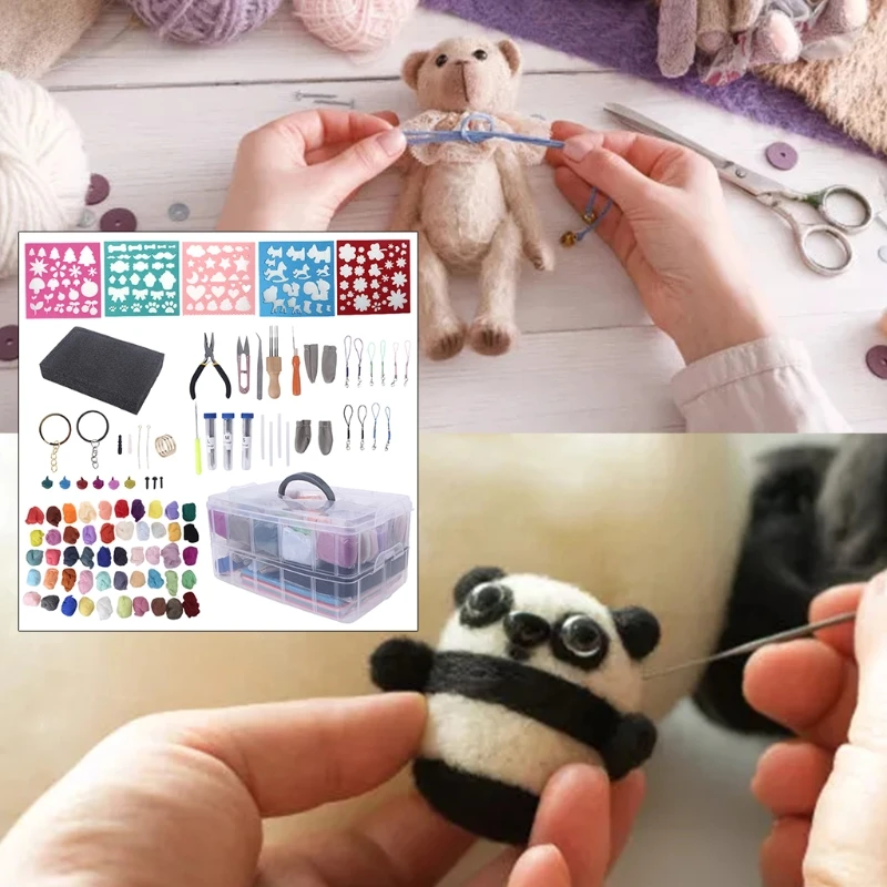 

Needle Felting Tool Set with 50 Colours Wool Roving Fiber Yarn for DIY Craft