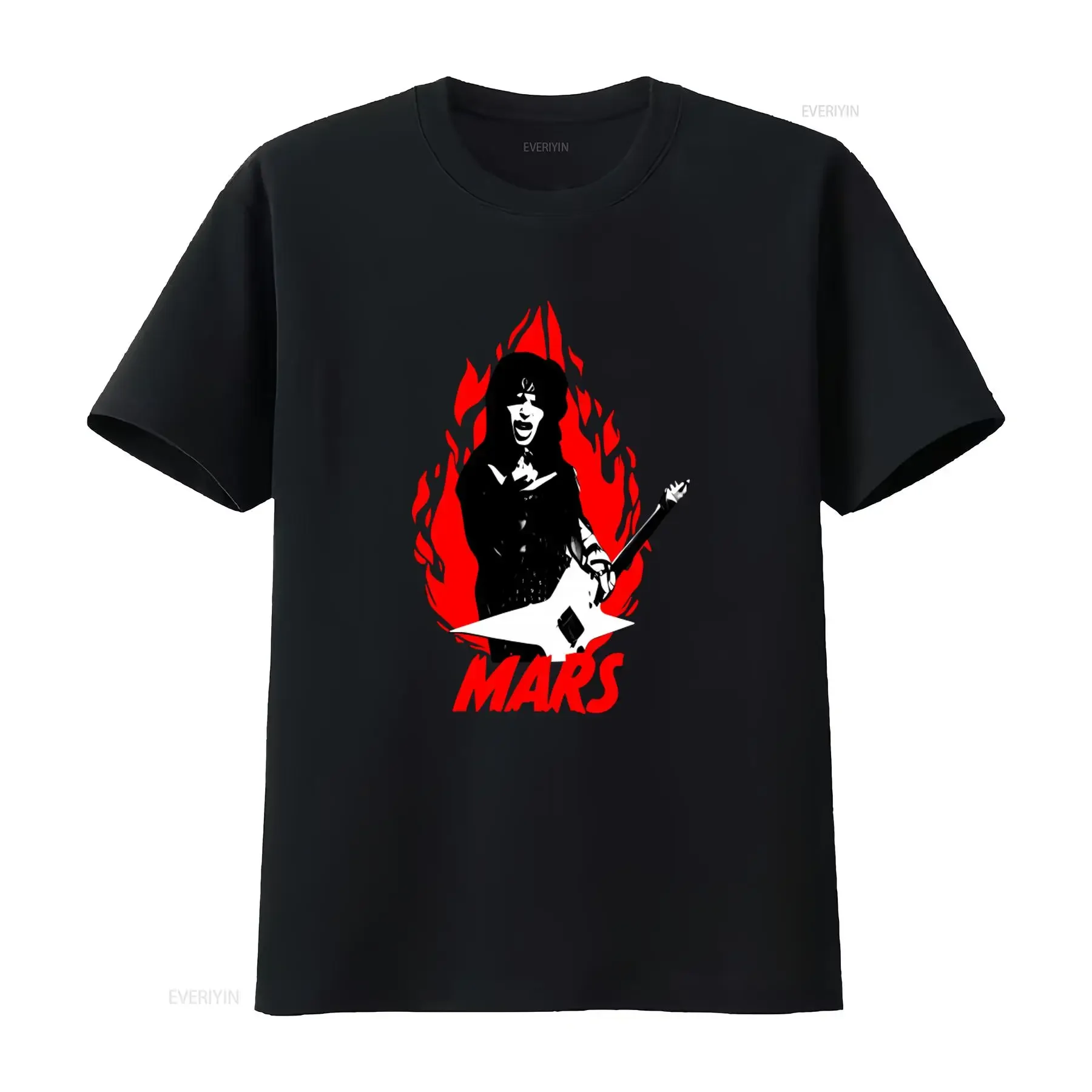 Фото Футболка Mick Mars в стиле Glam Rock Heavy Metal с дизайном огня и гитары, винтажная, слегко выстиранная, унисекс, эластичная, уличная мода, стильная №1