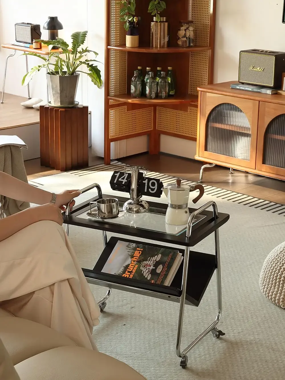 Твердая древесина для дома гостиной дивана приставной столик подвижная тележка