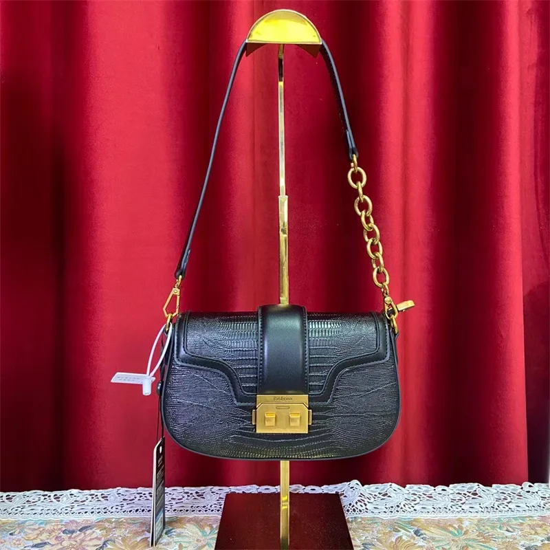 

Light Luxury Black Rocking Handbag Leather Women's Bag 2023 New Vintage French Purse Versatile Single Shoulder Satchels Saddles