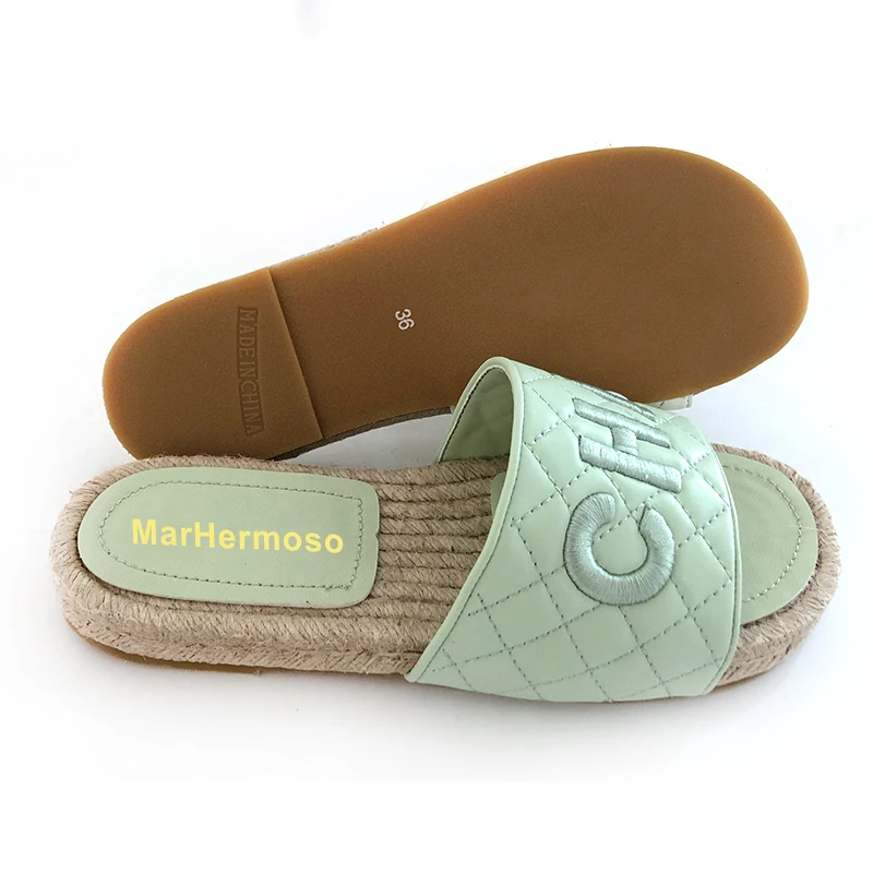 2023 New MarHermoso Ladies Slippers PU Breathable Flax Women's Flats Outdoor Casual Shopping Shoes Autumn Green Color