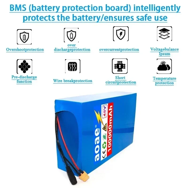 Литиевая батарея aoae 13S8P 48В 100000 мАч для электровелосипеда