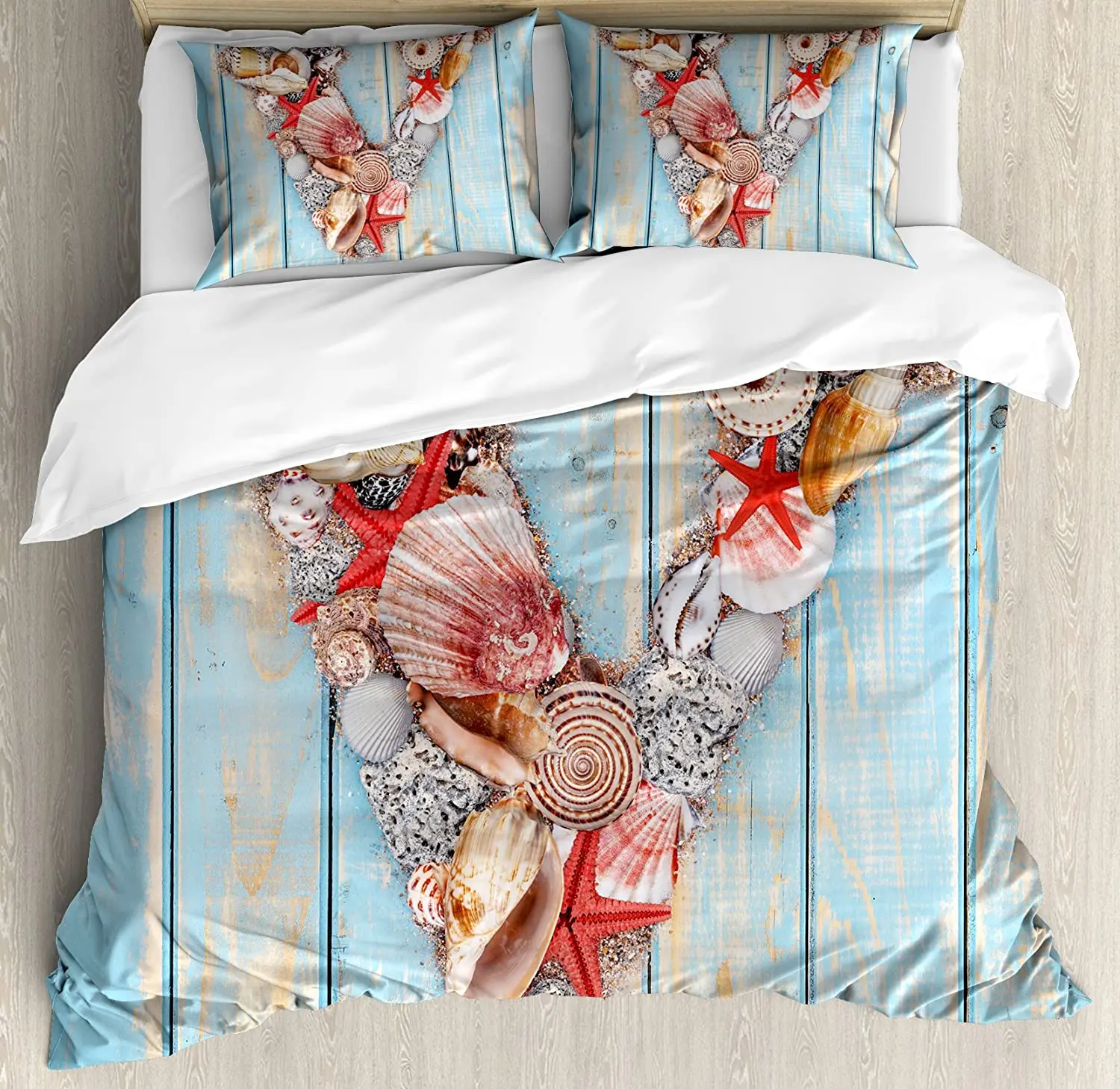 

Letter V Bedding Set Nautical ABC with Beach Inspired Coast 3pcs Duvet Cover Set Bed Set Quilt Cover Pillow Case Comforter Cover