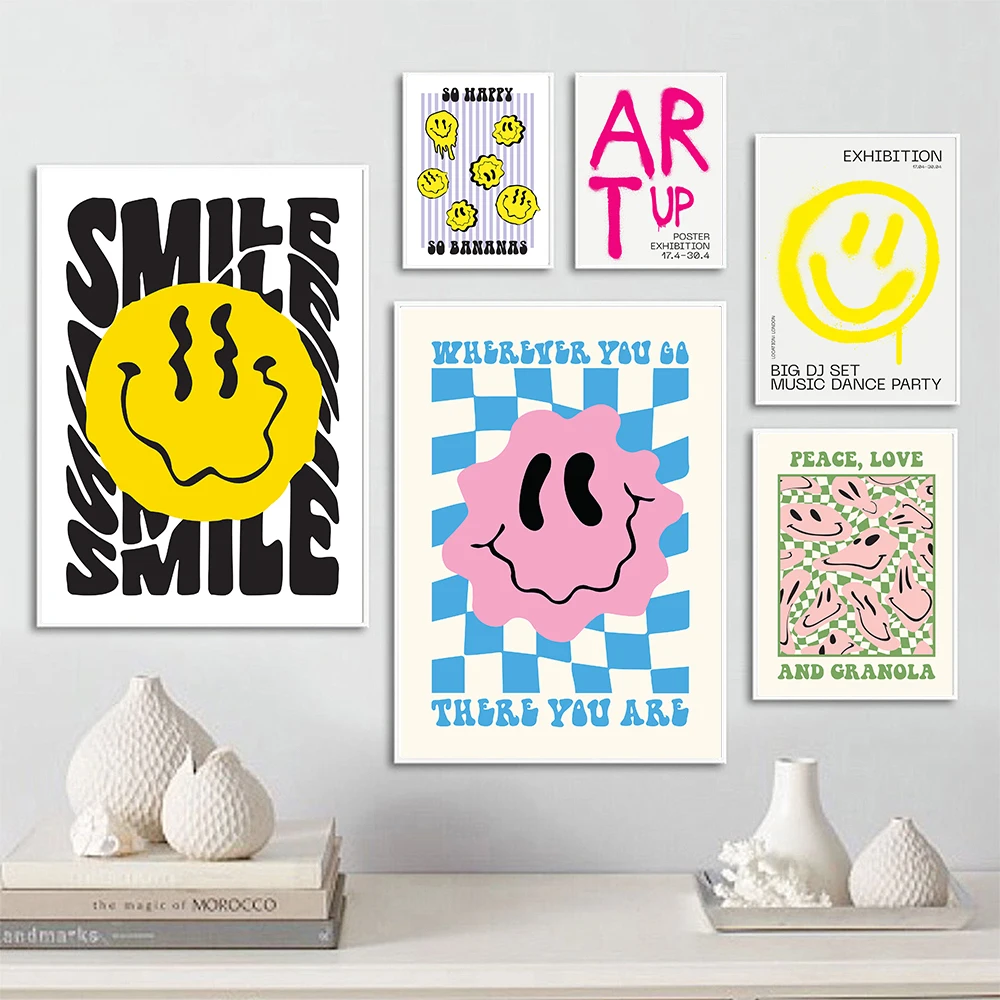 

Abstract Smiley Distortion Wall Poster Print Music Dance Party Kids Gift Canvas Painting Room Home Decor Art Quote Text Picture