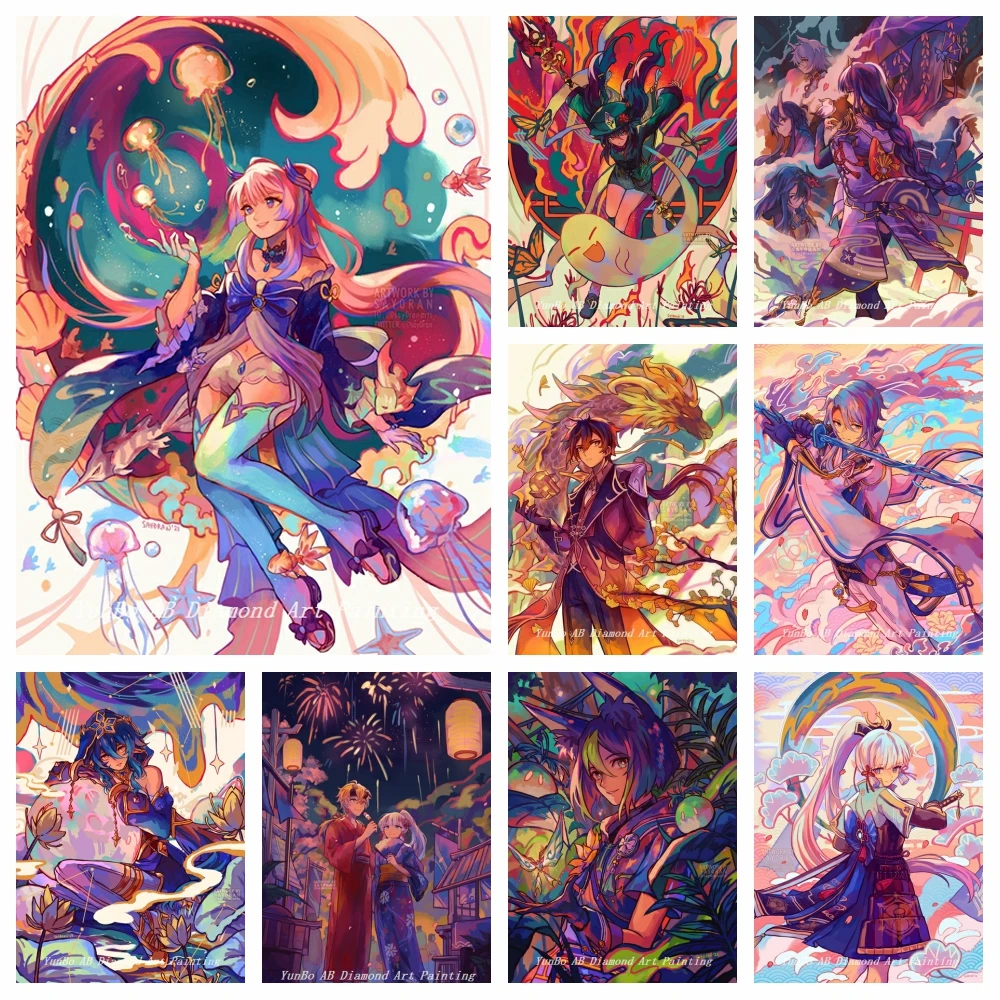 

Genshin Impact Anime DIY AB Drills Diamond Video Game Rhinestone Painting Cross Stitch Embroidery Picture Mosaic Home Decor Gift