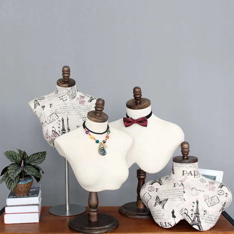 Busto Manichino Manichino Manichino Donna/Maschio Con Rivestimento In Tessuto Nuovo Arrivo Con Supporto In Legno Per Esposizione Di Gioielli Cappello