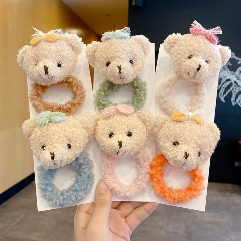 

New Girls Cute Colorful Cartoon Bear Plush Scrunchie Kids Sweet Hair Decorate Tie Elastic Hair Bands Fashion Hair Accessories