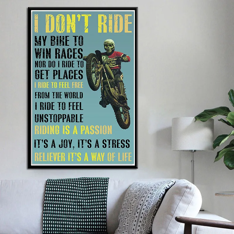 Racer Vintage Motorcycle Poster motocross starting i ride Inspirational Quotes Painting Wall Art Home Kawaii Room Decor Canvas