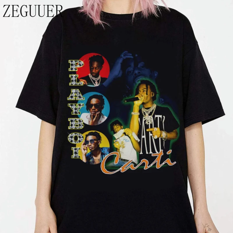 

Футболка Playboi Carti в стиле 90-х с принтом, хлопковая рубашка с коротким рукавом, с круглым вырезом, в готическом стиле, модная уличная одежда