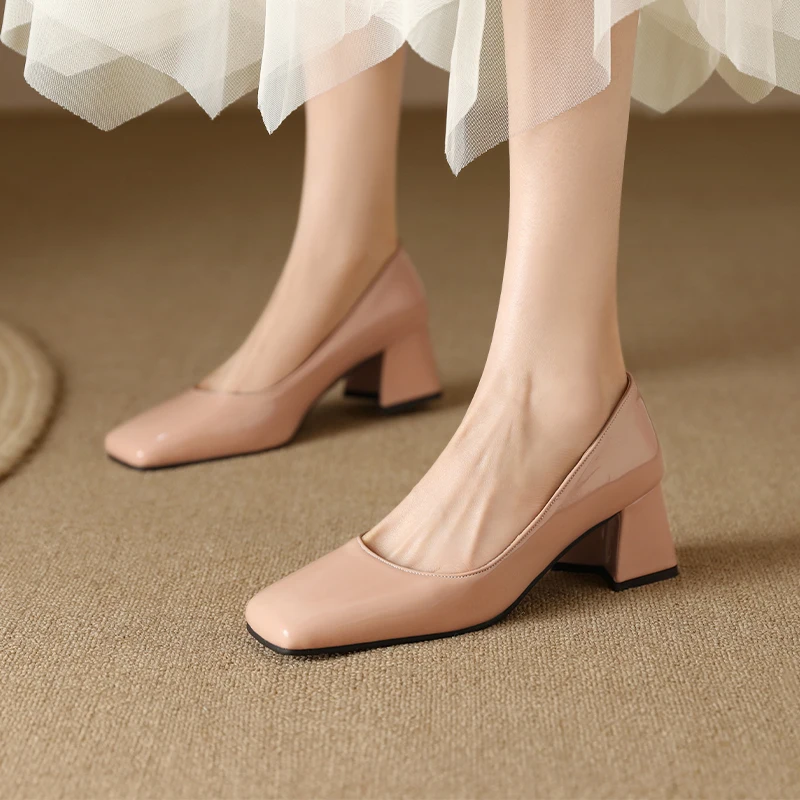 Taoffen Big Size 34-46 Square Toe Pumps For Women Strange Chunky Heel Shallow Mouth Fashion Work Slip On Office Lady Shoes Daily