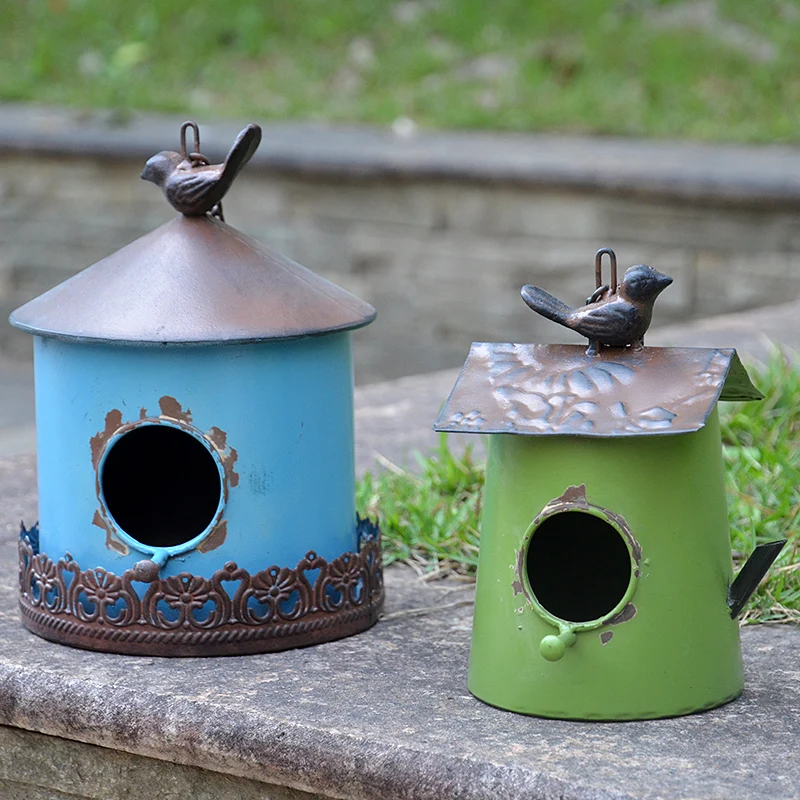 

Rustic Retro Chic Shabby Vintage Decorative Metal Bird Houses Cages Patio Balcony Garden Decoration