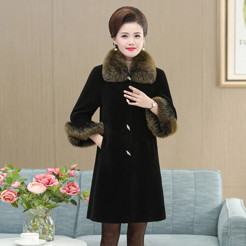 Wool Coat Elegant Women's Mid-length Warm Real Fox Fur Collar Wool Fur Coat Winter enlarge
