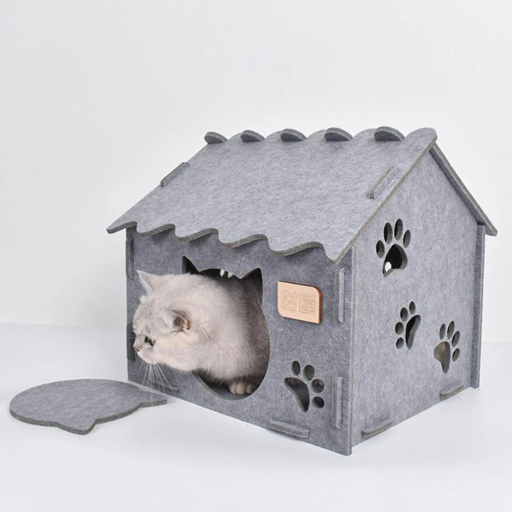 

Felt Splicing 3D Cat House Villa Washable Kitten Nest Wear-resistant Warm Keeping Puppy Room Detachable Pet Sleeping Bed