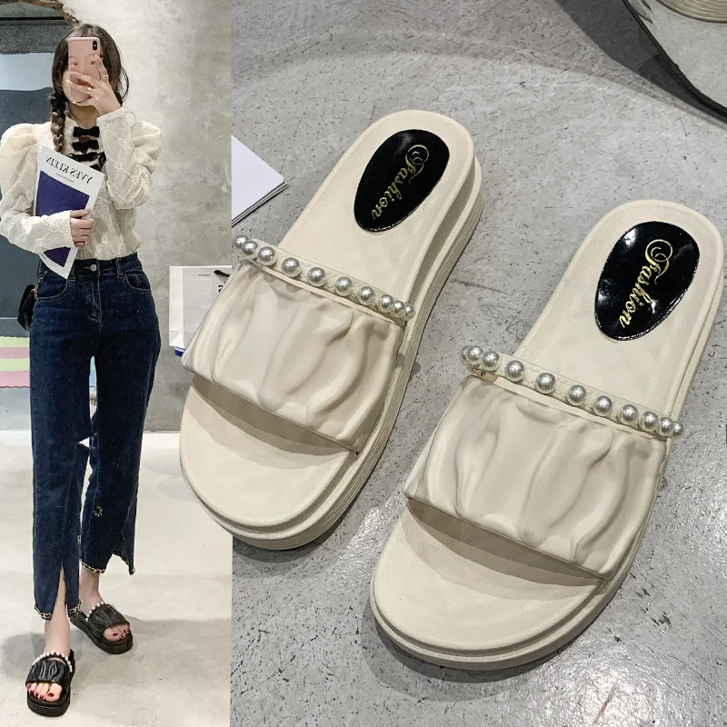 

Shoes Women Slippers Summer Med Platform Pantofle Shale Female Beach Luxury Slides Soft 2022 Sabot Designer Flat Rubber Fashion