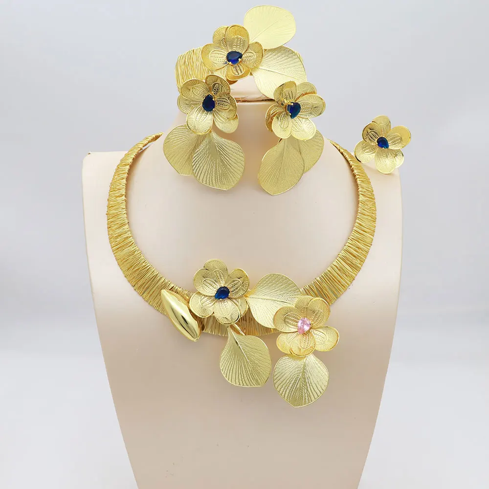 Итальянские комплекты ювелирных изделий позолоченное мягкое ожерелье серьги