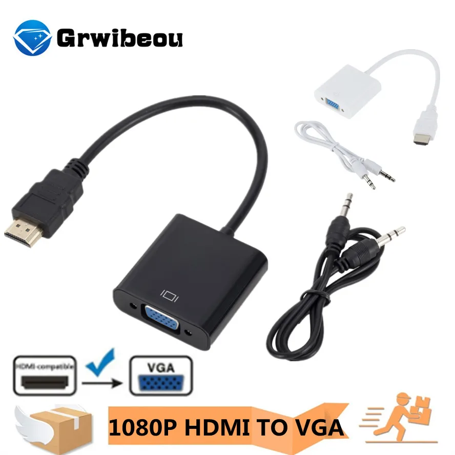 

Grwibeou 1080P HDMI-compatibl To VGA Converter With Audio HD Adapter Cable Male To Female For Tablet PC Laptop projector TV