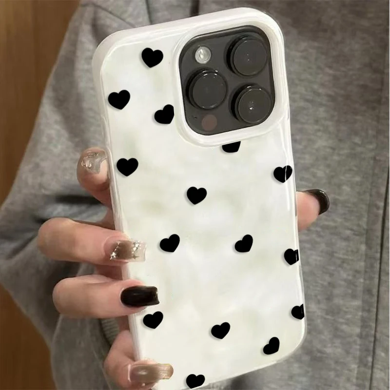 Фото Эстетичный милый черный противоударный чехол с сердечками для iPhone 17 16 Plus 15 14 Pro 13 12 11 Pro Max Air 16E, мягкий защитный чехол №3