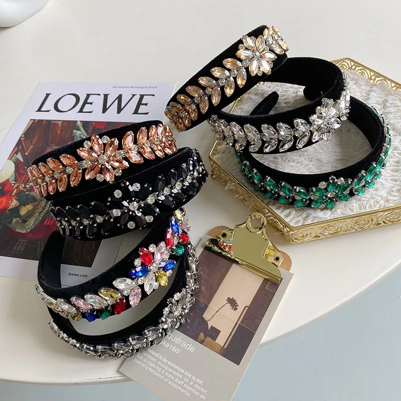 

Vintage Baroque Velvet Rhinestone Leaf Broadband Headband