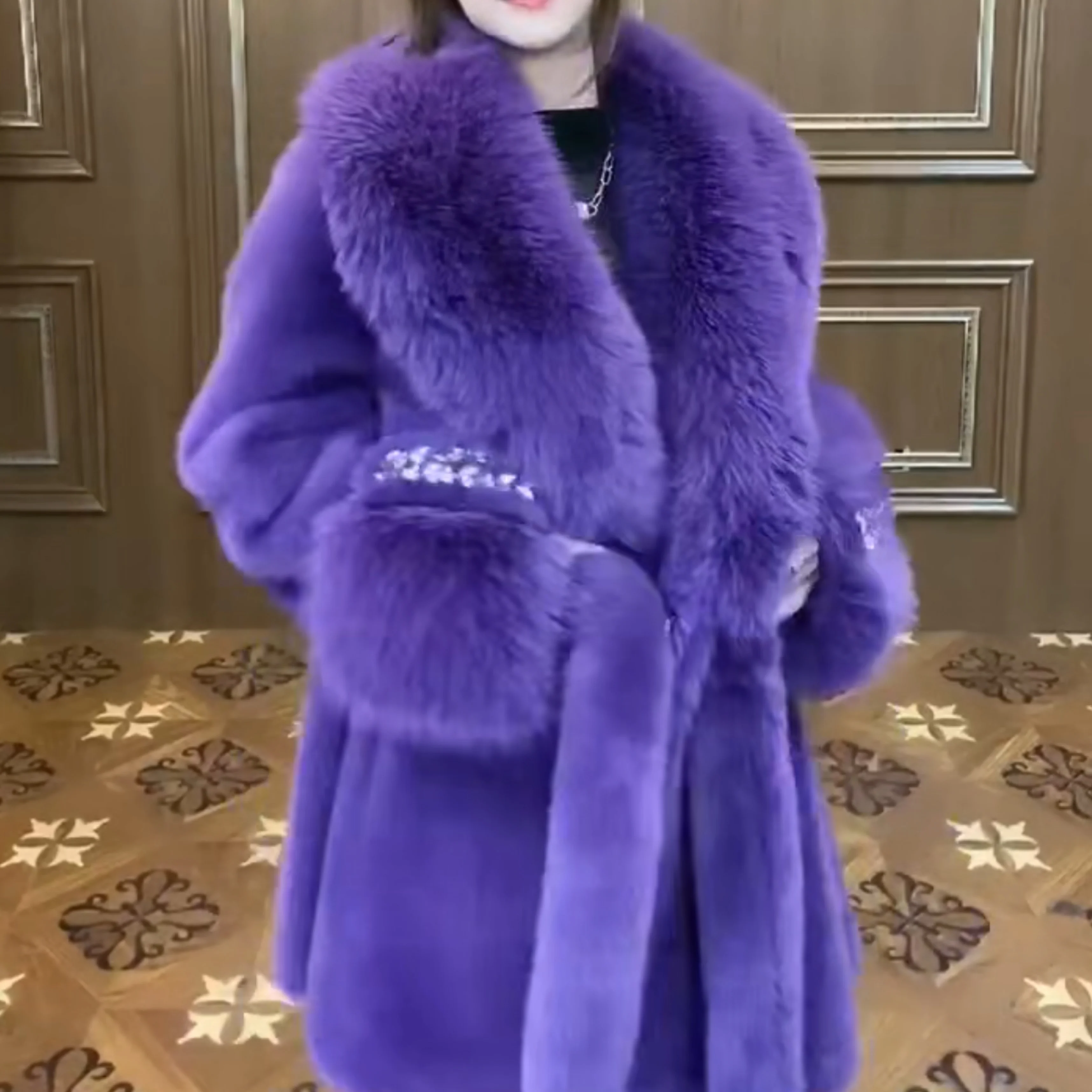 Long Sleeve Female Toka Double Face Wool Leather Warm Fur Jacket Women's Winter Fashion Trendy Embroidery Sequins Casual Jacket