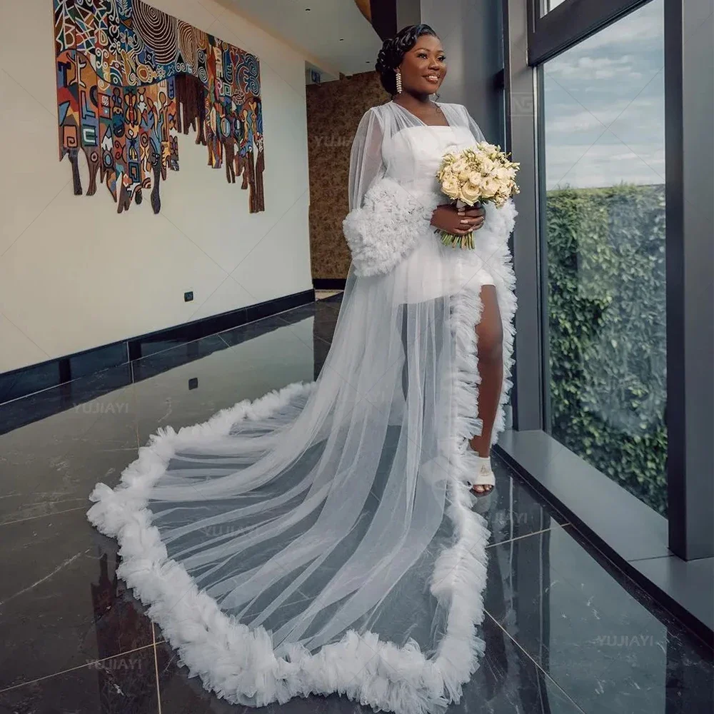 Белое платье для будущей матери пышная Тюлевая юбка Heer длинный свадебный халат