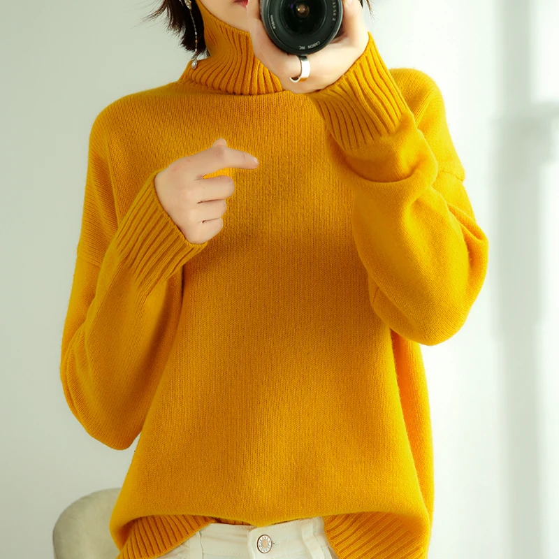 Autumn And Winter New High-Neck Cashmere Pullover Sweater 100% Pure Wool Sweater Loose Fashion Korean Knitted Bottoming Shirt