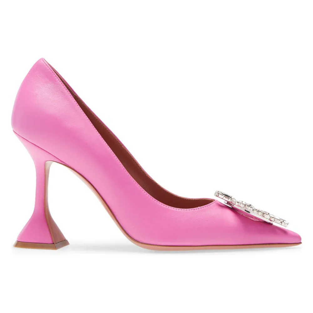 

2022 Fashionable Pink Pu Pointed Rhinocane Single Shoes Woman Large Size Party High Heels Spring Autumn Single Pumps