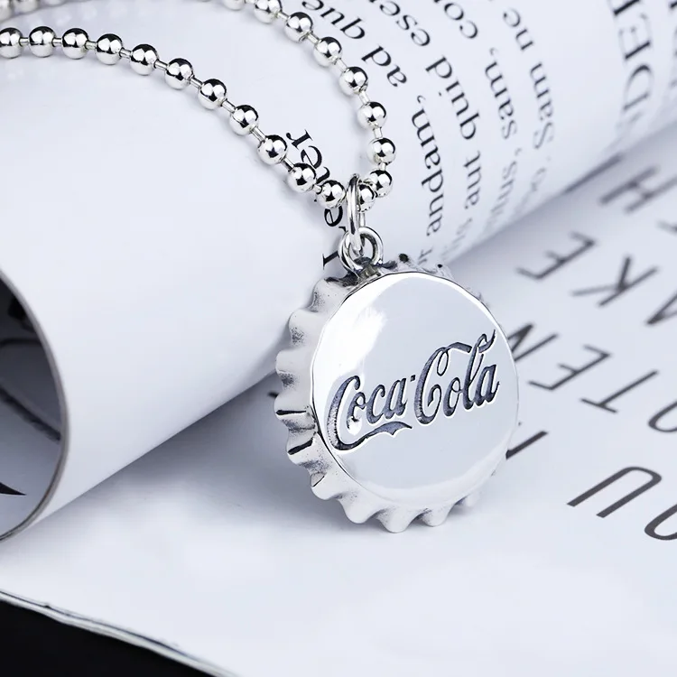 

S925 pure silver coke bottle cap pendant girl celebrity men sweater chain hip-hop punk celebrity