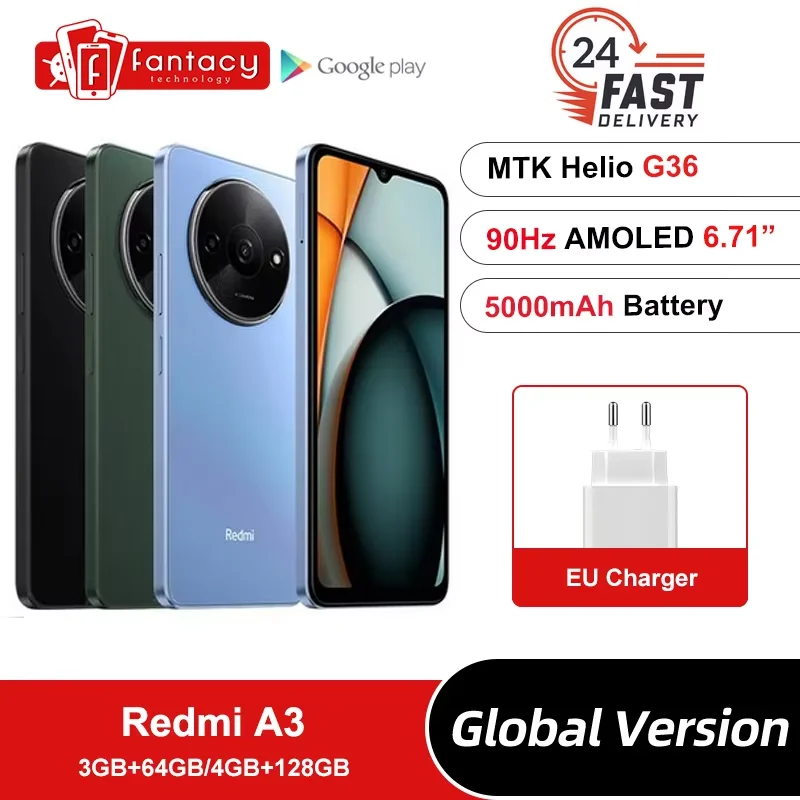 Глобальная версия Xiaomi Redmi A3 MediaTek Helio G36 Смартфон 5000 мАч аккумулятор 90 Гц 6 71 Dot Drop