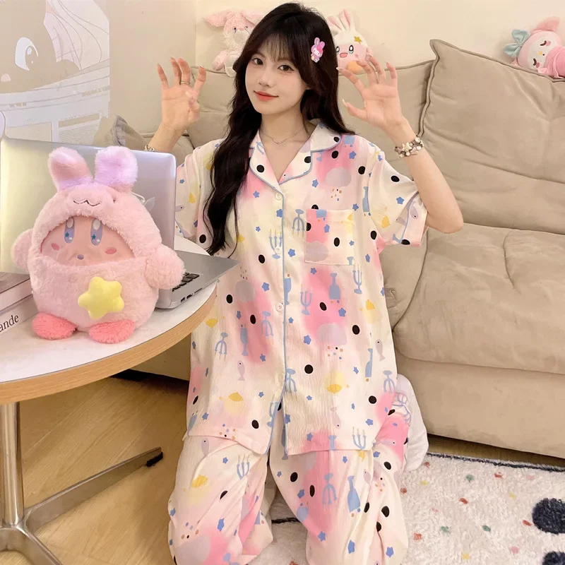 Комплект пижамный женский атласный из 2 предметов хлопковые брюки с коротким