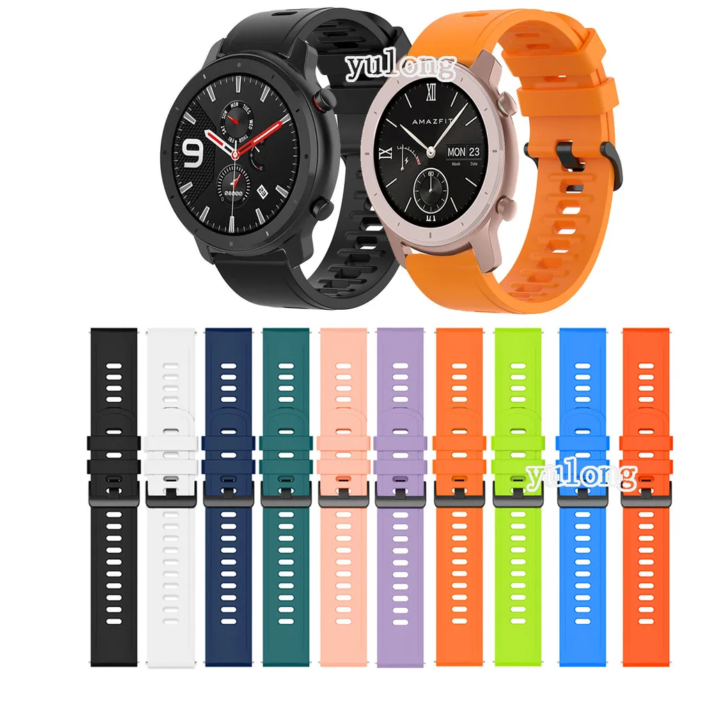 Силиконовый ремешок 20 мм 22 для Huami Amazfit GTR Mini GTR3 Pro 42 47 Bip5 GTR2 GTR4 GTR2E 2 3 4 Цветной умных