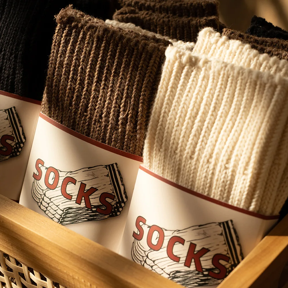 

New Autumn and Winter Socks Men Thick Thread Knitting Short Retro Cycling American Long Cotton Funny Gift Men's Male Sock Sports