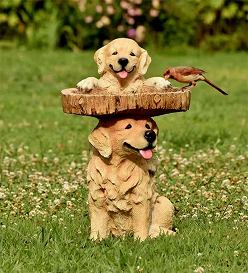 

Resin Dog Statue Bird Feeding Bath Tray Animal Sculpture Decoration Puppy Miniatures Garden Outdoor Yard Decoration Ornament