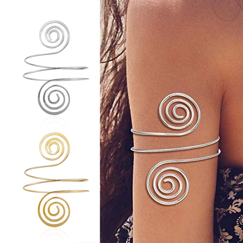 Braço superior pulseira de metal bobina redemoinho forma espiral braçadeira manguito moda simples braço pulseira braço ajustável para mulher menina