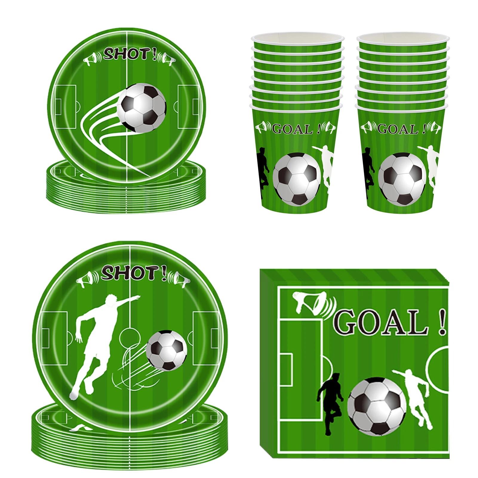 

68 шт. столовые приборы для футбольной вечеринки, зеленый футбольный мяч, столовая посуда для домашнего клуба, принадлежности для вечеринки, ...